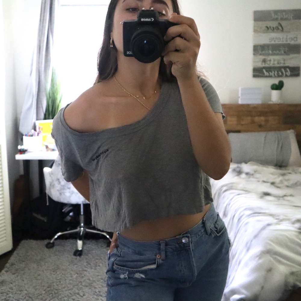 Super Cropped Cute Grey Top Pacsun LA Hearts